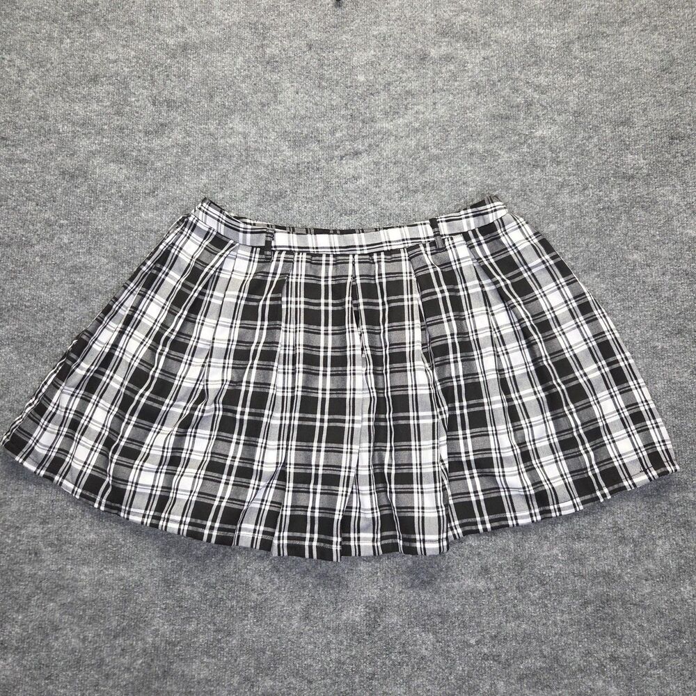 Hot Topic Skirt Womens XL Black White Plaid Pleated Schoolgirl Goth Y2K Grunge